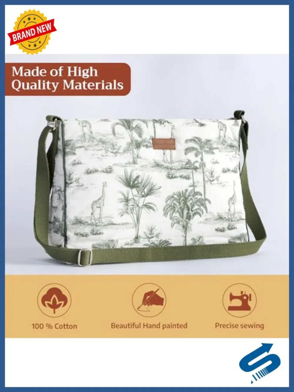 Cotton Crossbody Shoulder Bag with Multi Zippered Pockets